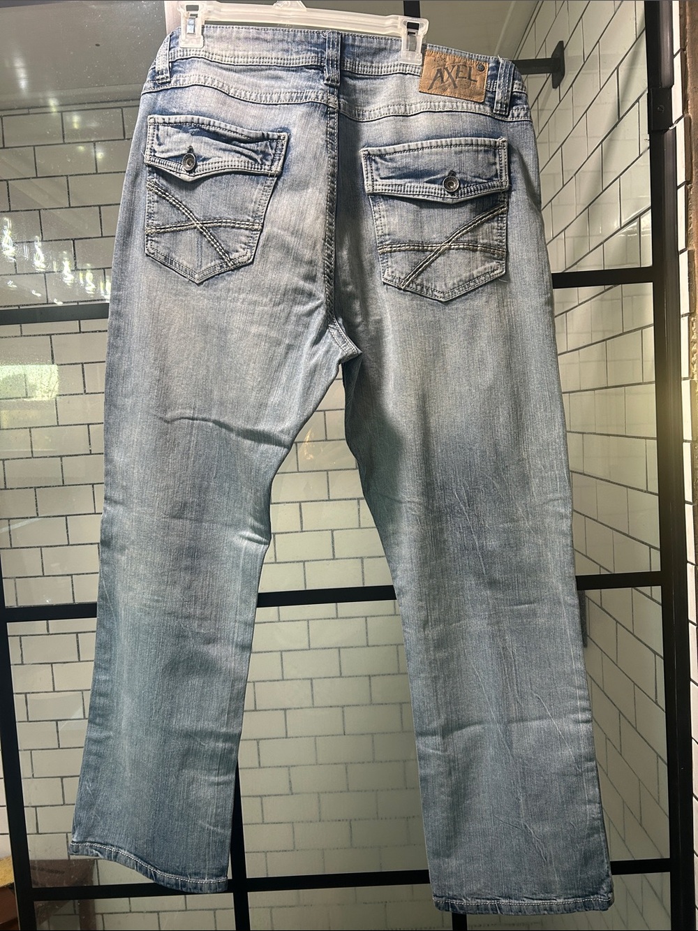 AXEL Light Blue Straight Men's Jeans with Button-Flap Back Pockets